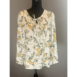 Lucky Brand Floral Blouse - Cream, Yellow, Green